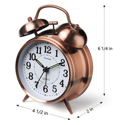 Peakeep 4 Inches Twin Bell Loud Alarm Clock for Heavy Sleepers, Backlight, Battery Operated Old Fashioned Alarm Clock for Bedrooms (3D-Dial, Black)