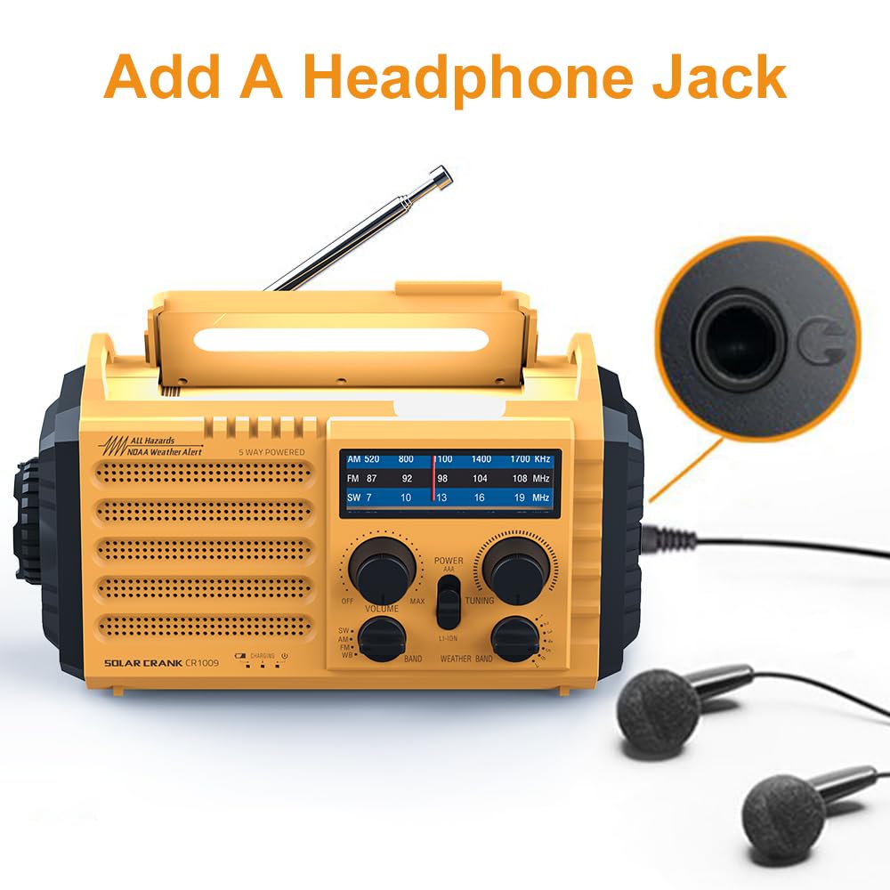 Raynic Emergency Radio, 5000mAh, Solar Hand-Crank AM/FM/SW/NOAA, Charger & Flashlight