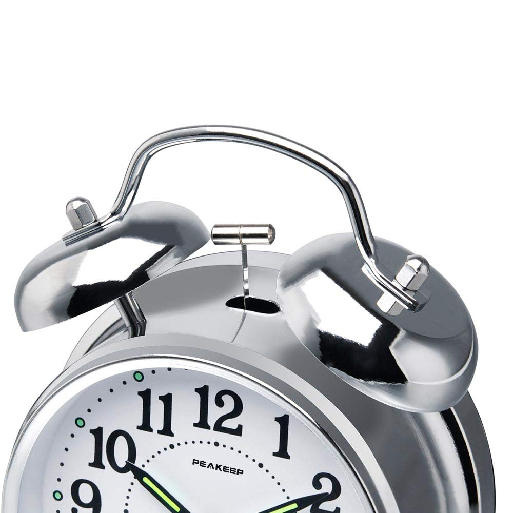 Peakeep 4 Inches Twin Bell Loud Alarm Clock for Heavy Sleepers, Backlight, Battery Operated Old Fashioned Alarm Clock for Bedrooms (3D-Dial, Black)