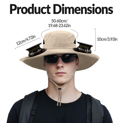 Solar Powered Fan Hat for Men Women Wide Brim Hat with 2 Fans UPF 50+ Outdoor Fishing Beach Sun Hat