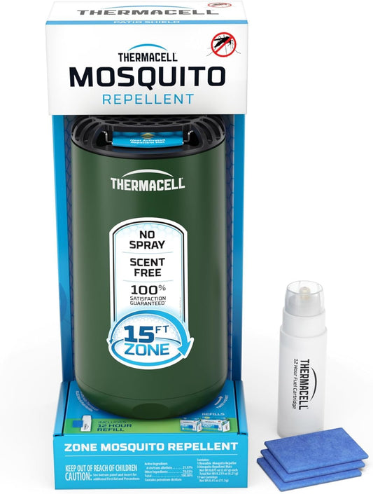 Thermacell Fuel-ZoneGuard Base Fuel Powered Mosquito Repeller; 15-Foot Zone of Scientifically Proven Outdoor Protection; Patio Shield; 12-Hr Refill; DEET-Free; Bug Spray Alternative; Glacial Blue