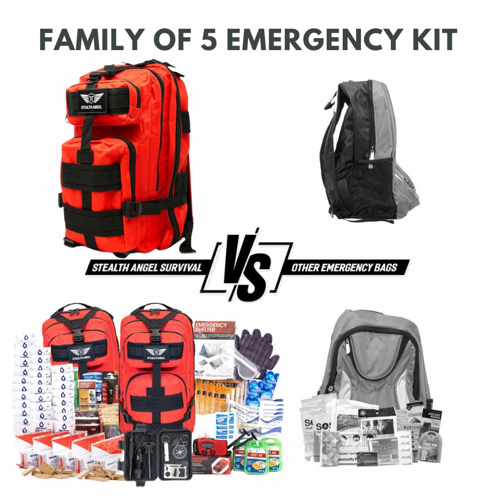 Stealth Angel Survival - 72 Hour Family Emergency Kit - 1-5 Person Survival Bag for Earthquakes, Hurricanes, and Other Natural Disasters