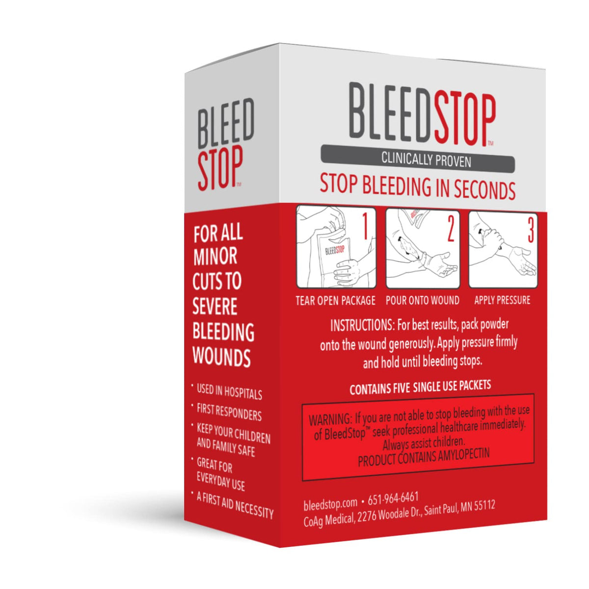 BleedStop First-Aid Powder, 4 × 15 g Pouches