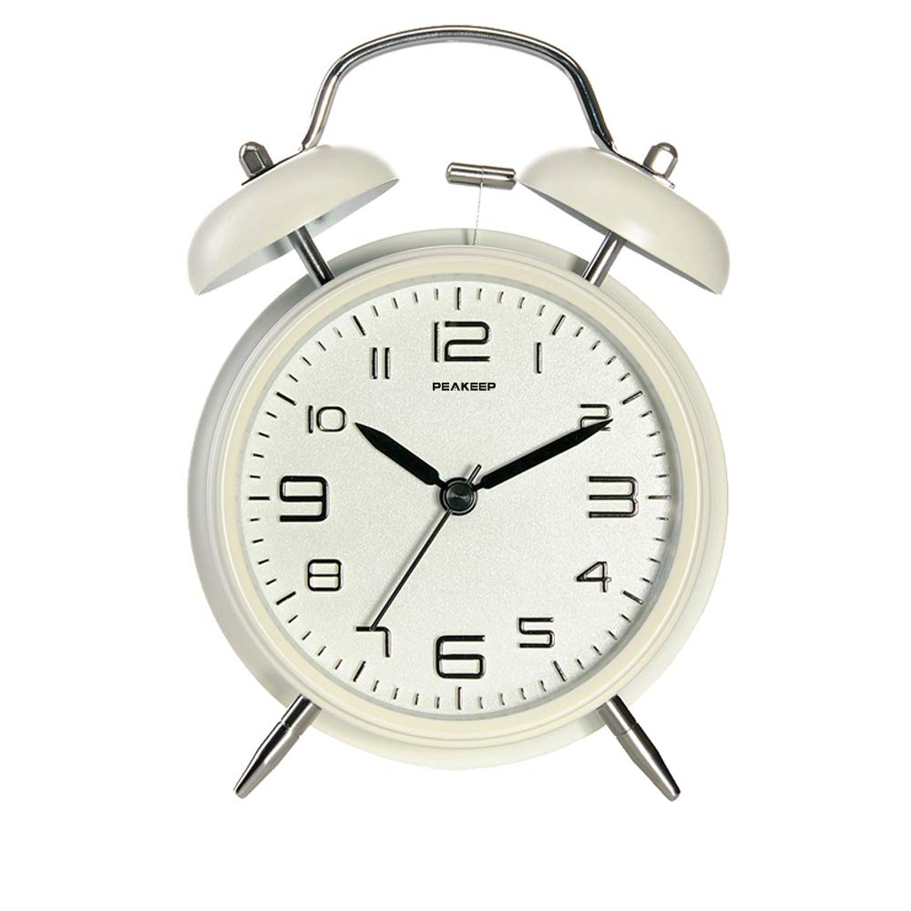 Peakeep 4 Inches Twin Bell Loud Alarm Clock for Heavy Sleepers, Backlight, Battery Operated Old Fashioned Alarm Clock for Bedrooms (3D-Dial, Black)