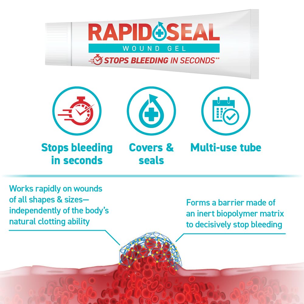 Rapid-Seal Hemostatic Wound Gel, 2 Tube, Stops Bleeding in Seconds