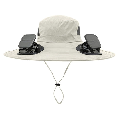 Solar Powered Fan Hat for Men Women Wide Brim Hat with 2 Fans UPF 50+ Outdoor Fishing Beach Sun Hat