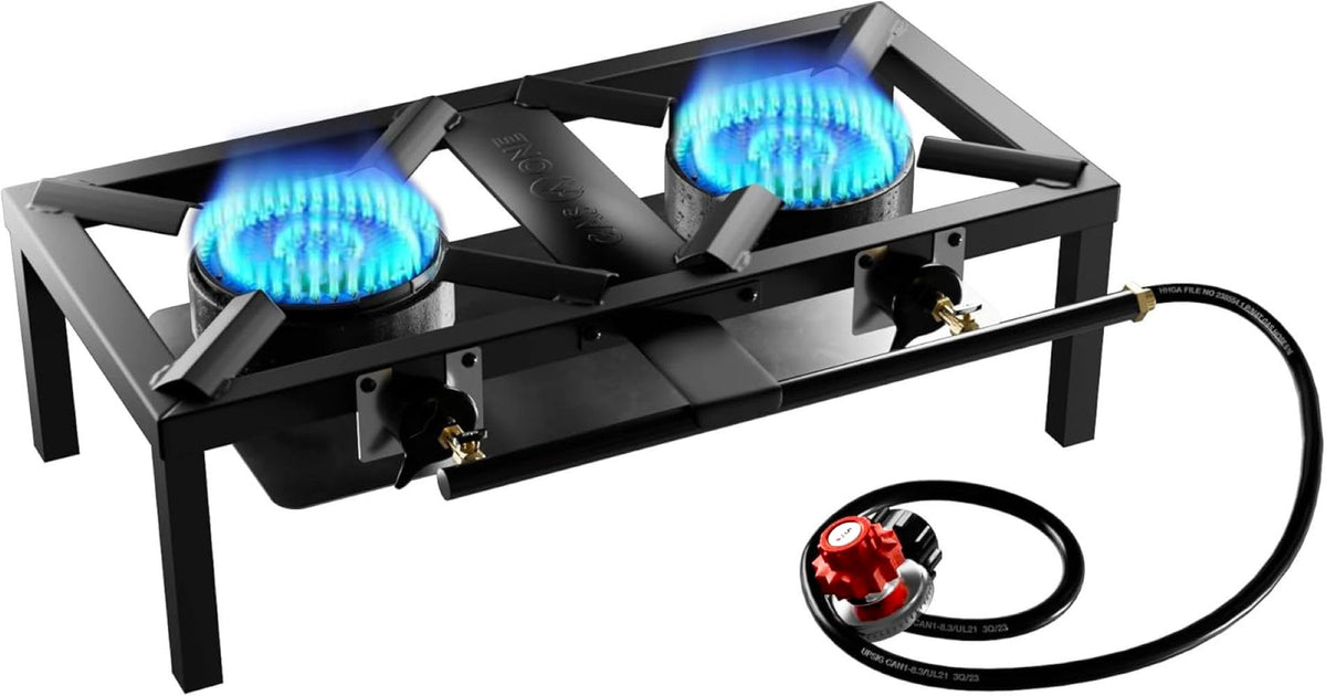 GasOne High-Pressure Propane Burner with Heat Shield & Guard for Outdoor Cooking