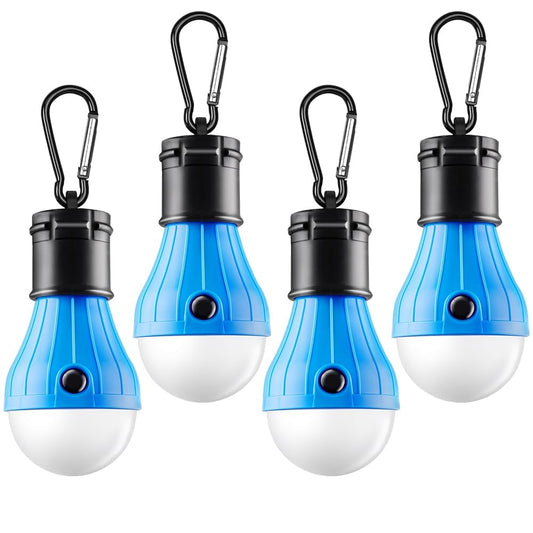 FLY2SKY Portable LED Tent Lamp Emergency Lights with Hook, Hurricane Bulb Lantern Equipment for Camping, Hiking, Backpacking, Fishing Outage, Multicolor, 4 Pack