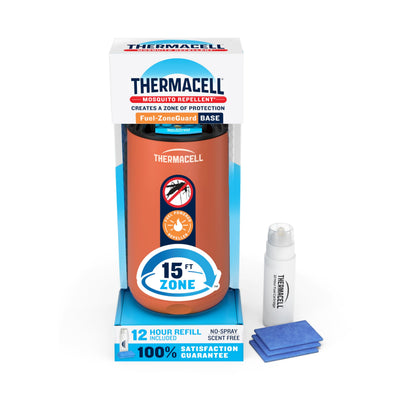 Thermacell Fuel-ZoneGuard Base Fuel Powered Mosquito Repeller; 15-Foot Zone of Scientifically Proven Outdoor Protection; Patio Shield; 12-Hr Refill; DEET-Free; Bug Spray Alternative; Glacial Blue