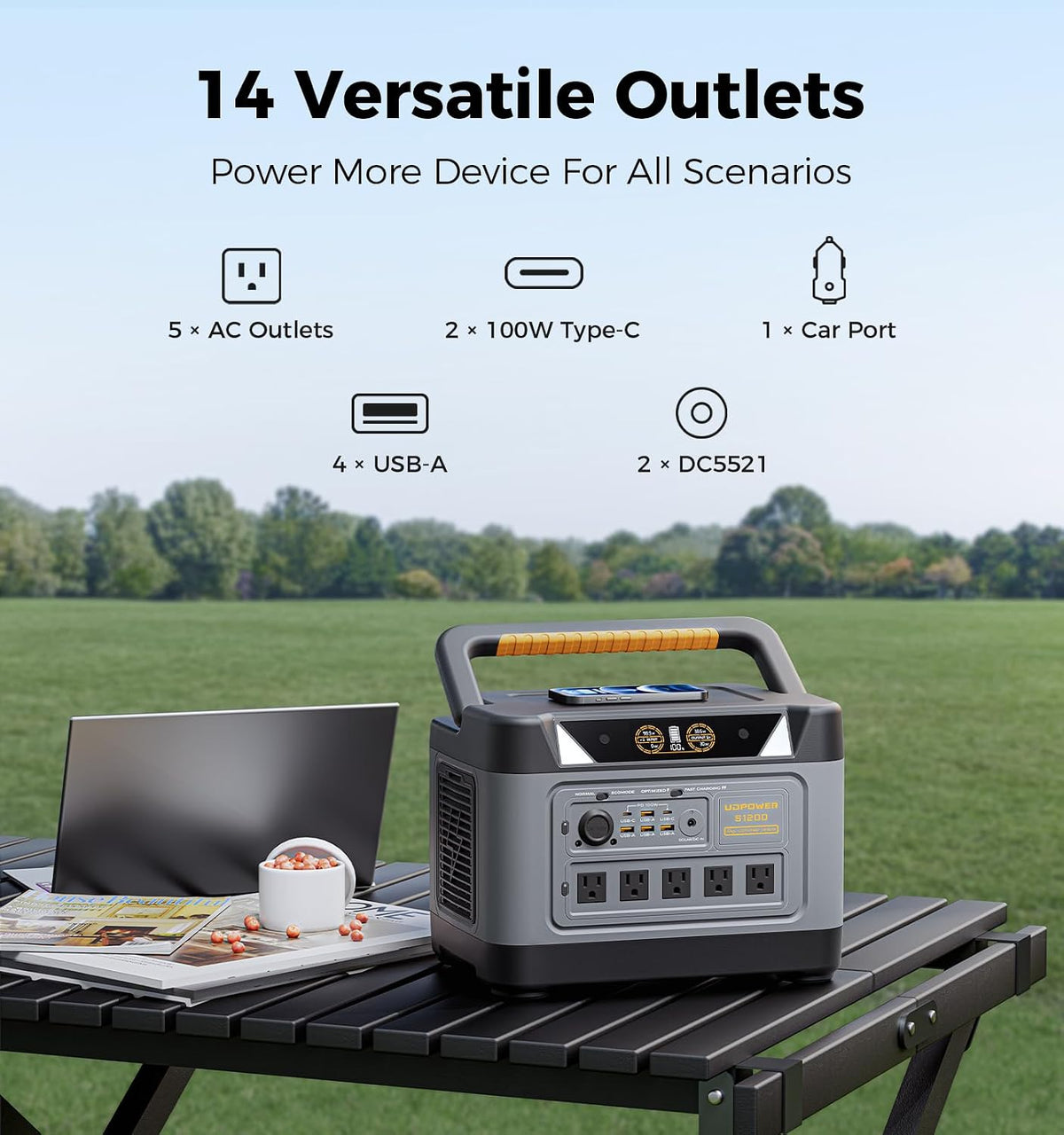UDPOWER S1200 Solar Generator Kit, 1190Wh, 1200W, with 120W Panel