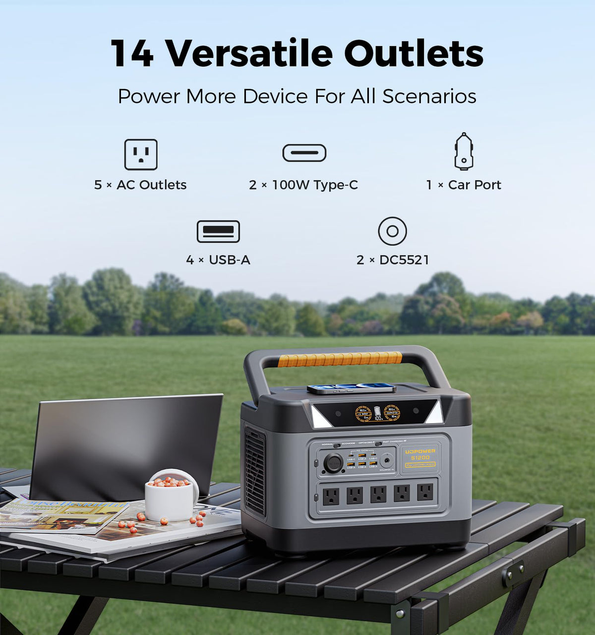 UDPOWER S1200 Solar Generator Kit, 1190Wh, 1200W, with 120W Panel