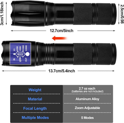 Zoomable LED Flashlights with 5 Modes 2Pack Christmas Stocking Stuffers Birthday Gifts for Men Him Dad Included Batteries Bright Tactical Torch High Lumens Outdoor Fishing Hiking Camping Essentials