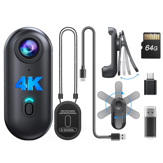 BOBLOV W4 4K Mini Body Camera,128G Wearable Camera with 360°Rotatable Clip & Magnetic Clip, Thumb Size, 96 Minutes for Recording, Easy to Use for Lecture, Traveling, Pet Walking and Outdoors