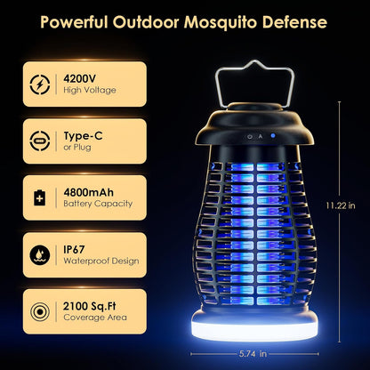 Cordless 4200V Rechargeable Bug Zapper, Portable Fly & Mosquito Trap