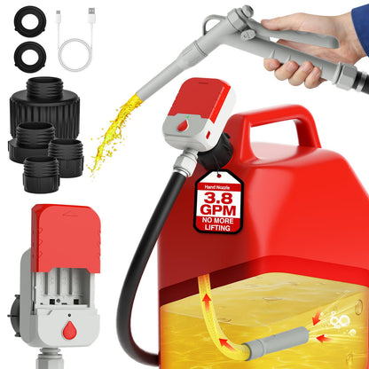 Keimi 5 GPM Cordless Fuel Transfer Pump with Auto-Stop & Hand Trigger Nozzle, Compatible with DeWalt 20V & Milwaukee 18V Batteries, Gas Can Pump for Gasoline/Diesel, 51" Hose & 4 Adapters