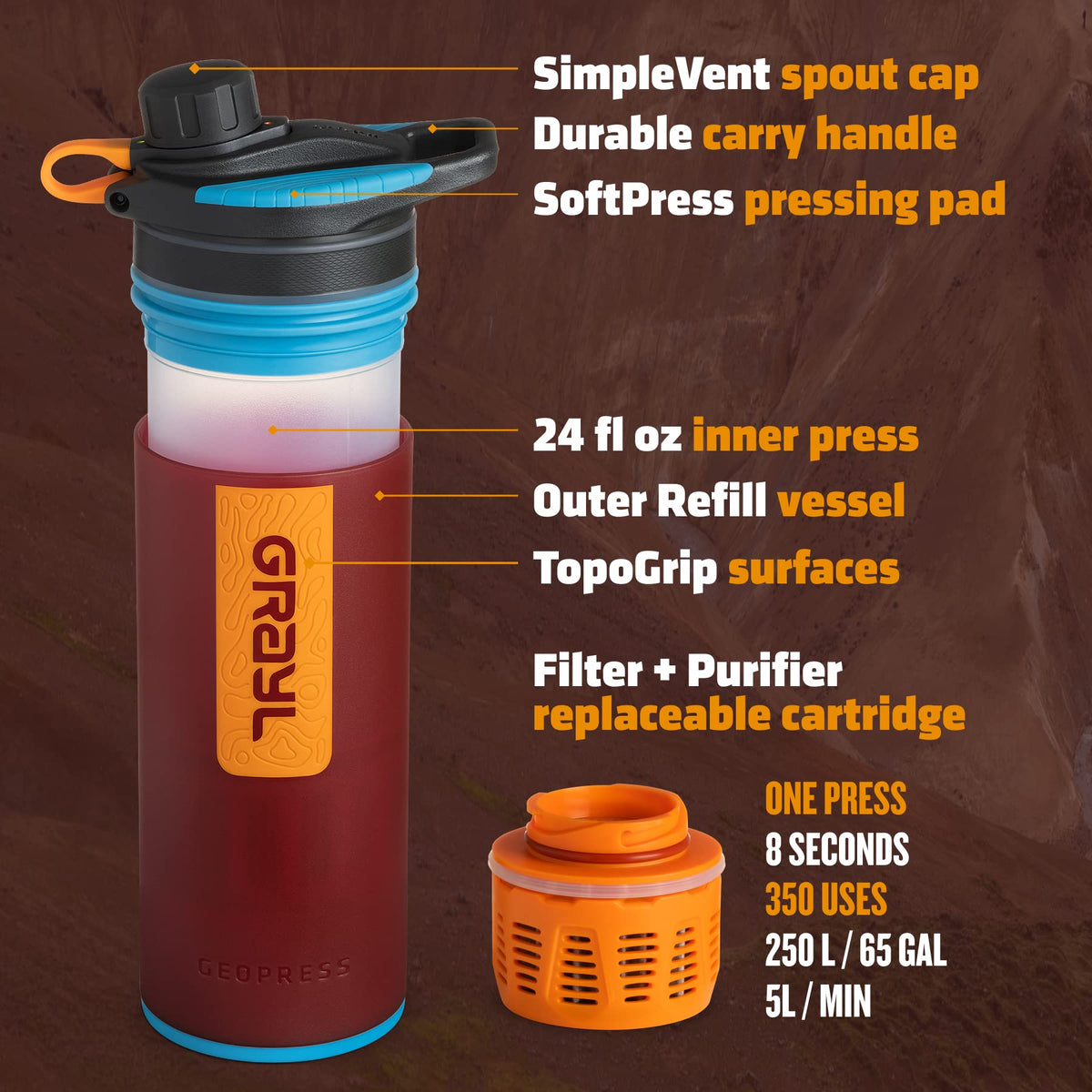 GRAYL GeoPress 24 oz Water Purifier Bottle