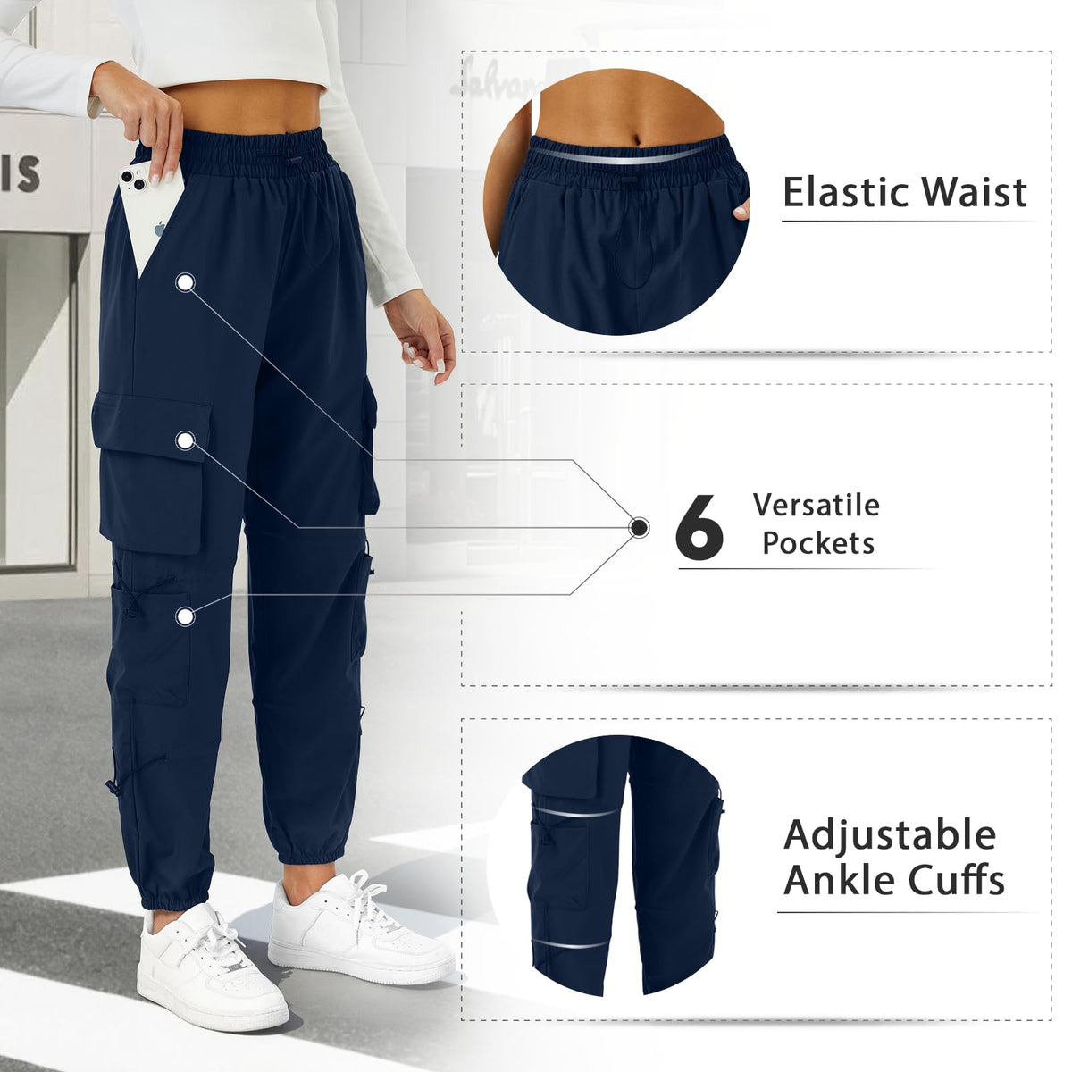 COPYLEAF Parachute Cargo Pants Women with 6 Pockets Quick Dry Hiking Pants