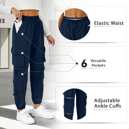 COPYLEAF Parachute Cargo Pants Women with 6 Pockets Quick Dry Hiking Pants