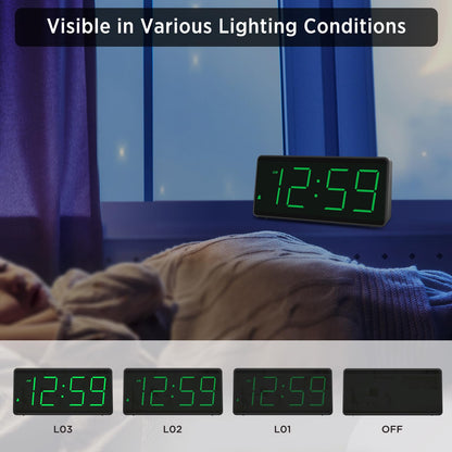 Peakeep Battery Operated Digital Alarm Clock for Bedrooms Cordless - Auto/Manual Dimmer, Volume Adjustable, Large Big Numbers Display, Dual Power Supply