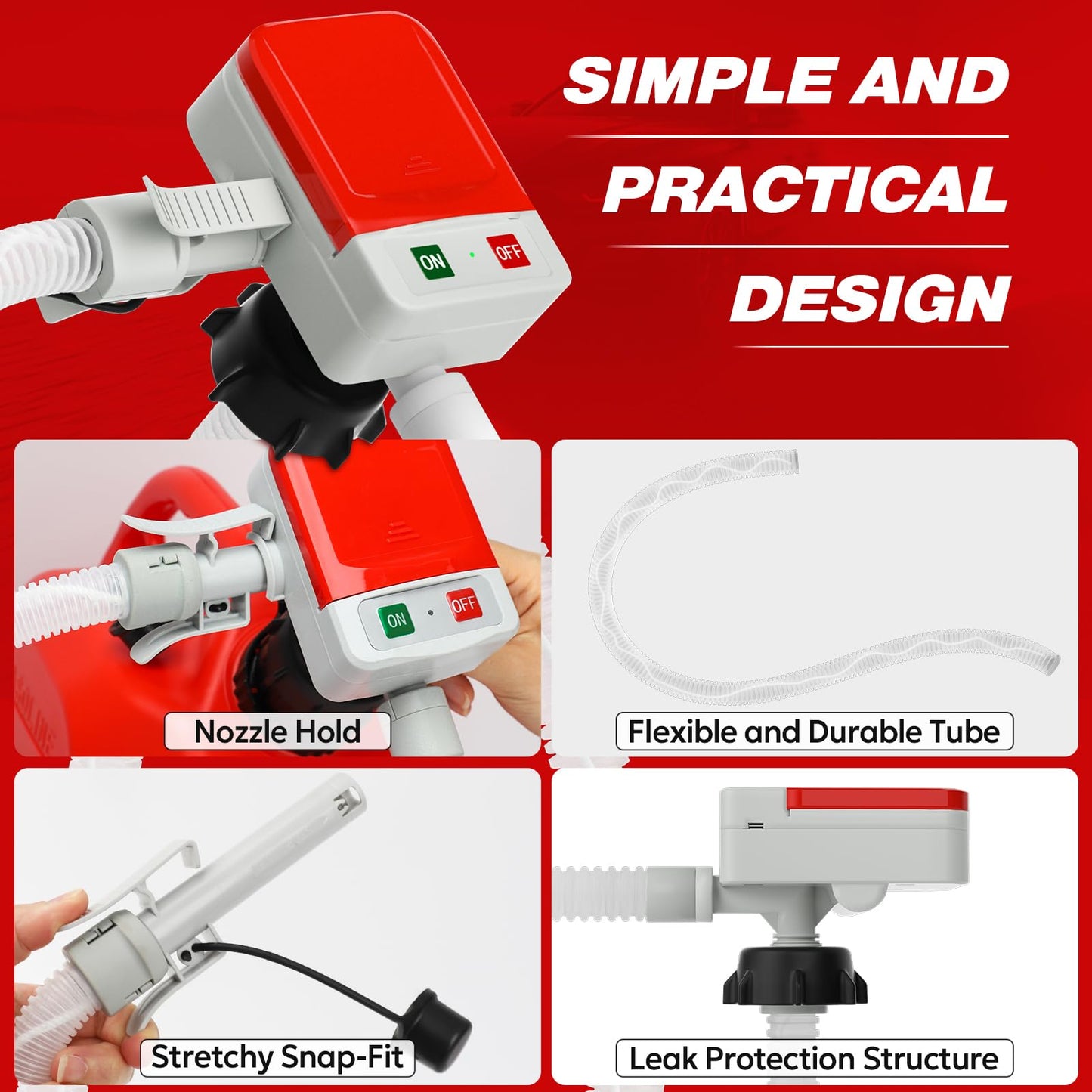 Keimi 5 GPM Cordless Fuel Transfer Pump with Auto-Stop & Hand Trigger Nozzle, Compatible with DeWalt 20V & Milwaukee 18V Batteries, Gas Can Pump for Gasoline/Diesel, 51" Hose & 4 Adapters