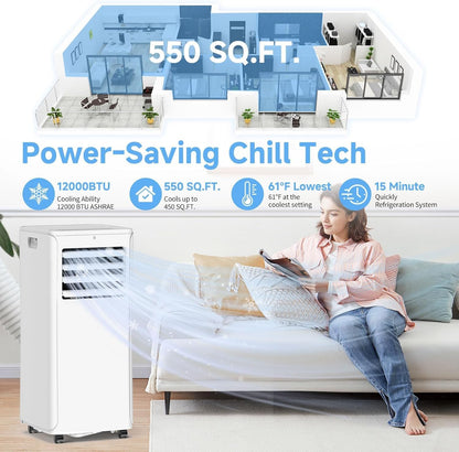 Portable Air Conditioner, 3-in-1 8500 BTU AC Unit with Fan & Dehumidifier – Quiet Cooling for Bedroom, Home Office up to 450 sq.ft, Includes Complete Window Mount Kit