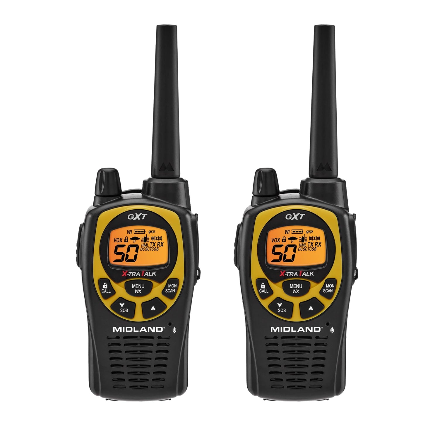 Midland GXT1000X3VP4 GMRS Two-Way Radio (50-Channel, Long Range, 142 Privacy Codes, SOS, NOAA, Rechargeable Nickle Battery, Black/Silver, 3-Pack)