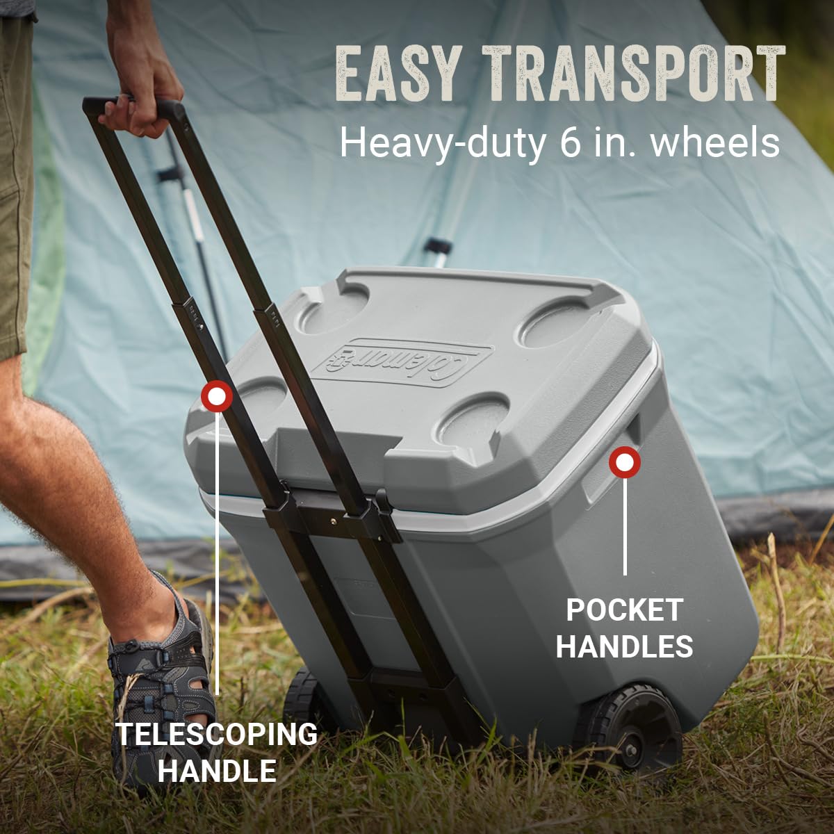 Coleman Classic Series Insulated Portable Rolling Cooler with Wheels, Leak-Resistant Outdoor Hard Cooler Keeps Ice up to 5 Days, 100-Quart