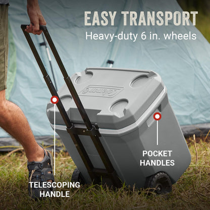 Coleman Classic Series Insulated Portable Rolling Cooler with Wheels, Leak-Resistant Outdoor Hard Cooler Keeps Ice up to 5 Days, 100-Quart