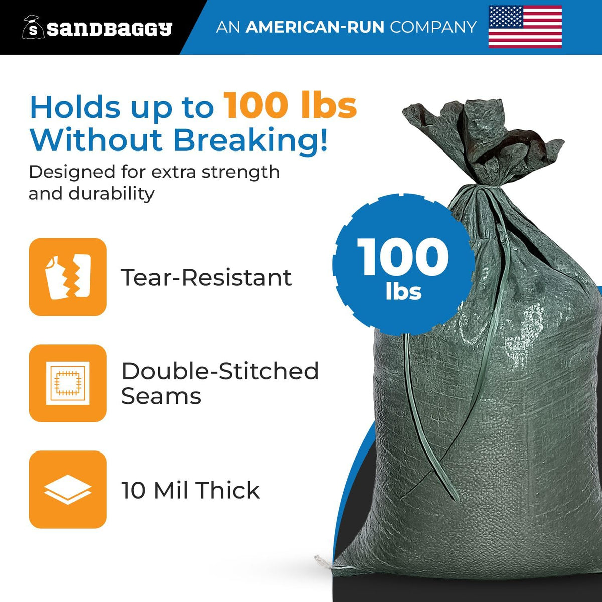 Sandbaggy Heavy-Duty Empty Sandbags, 14 × 26 in., Reusable UV-Resistant, 10-Pack