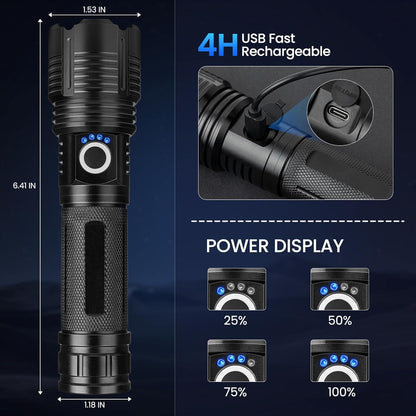 MILAOSHU 4 Pack Flashlight Rechargeable 99,000 High Lumens, Super Bright Rechargeable Flashlights for Home, Powerful LED Flash Light with 5 Light Modes, IPX7 Waterproof for Outdoor, Camping