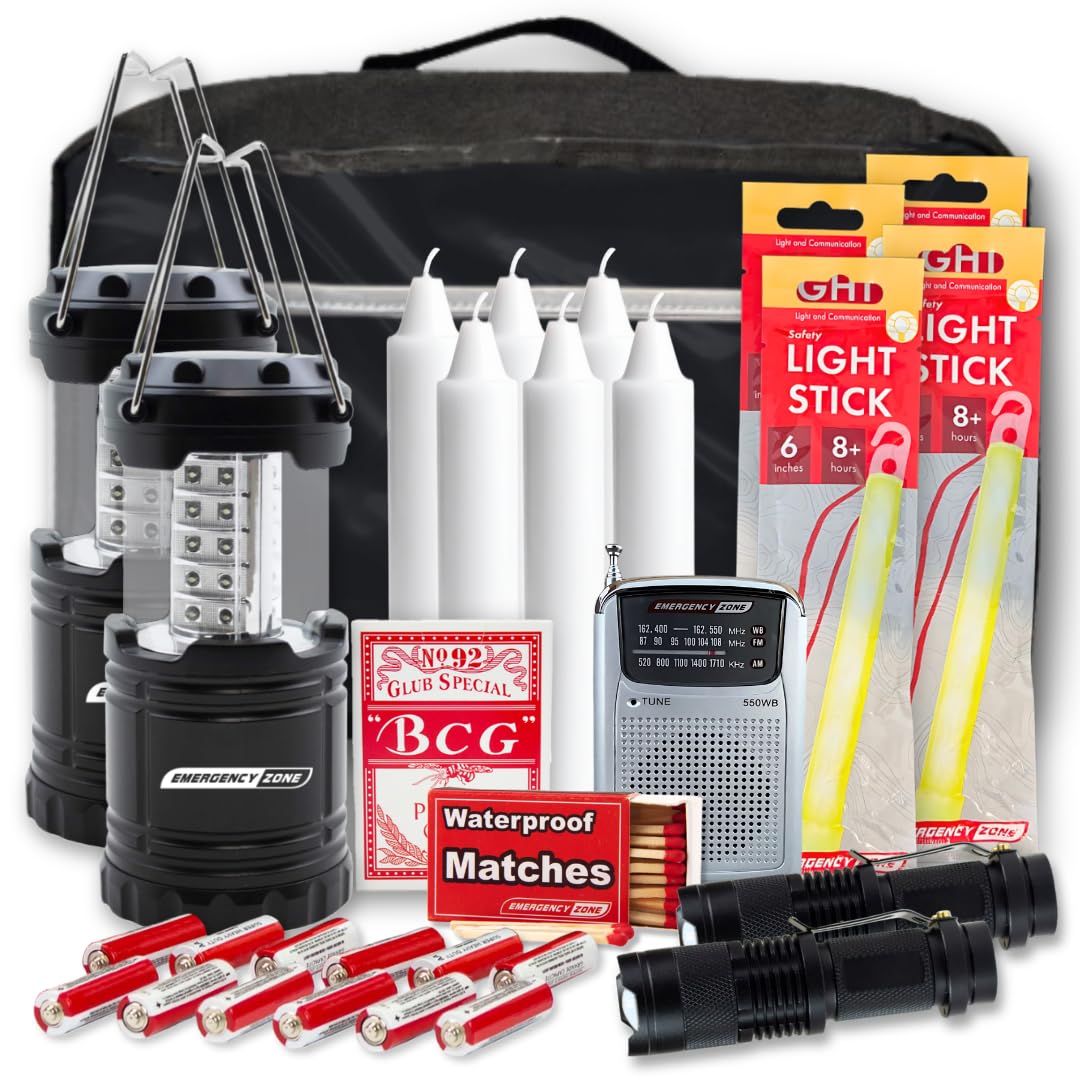Emergency Zone Power Outage Emergency Kit - Items to Provide Light in Durable Nylon Pouch