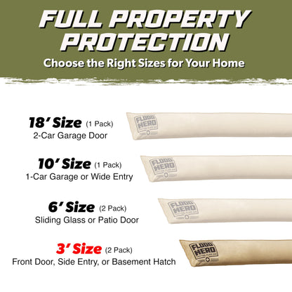Flood Hero 6 ft Water Activated Sandbags - 2 Pack Flood Bag Barriers for Home
