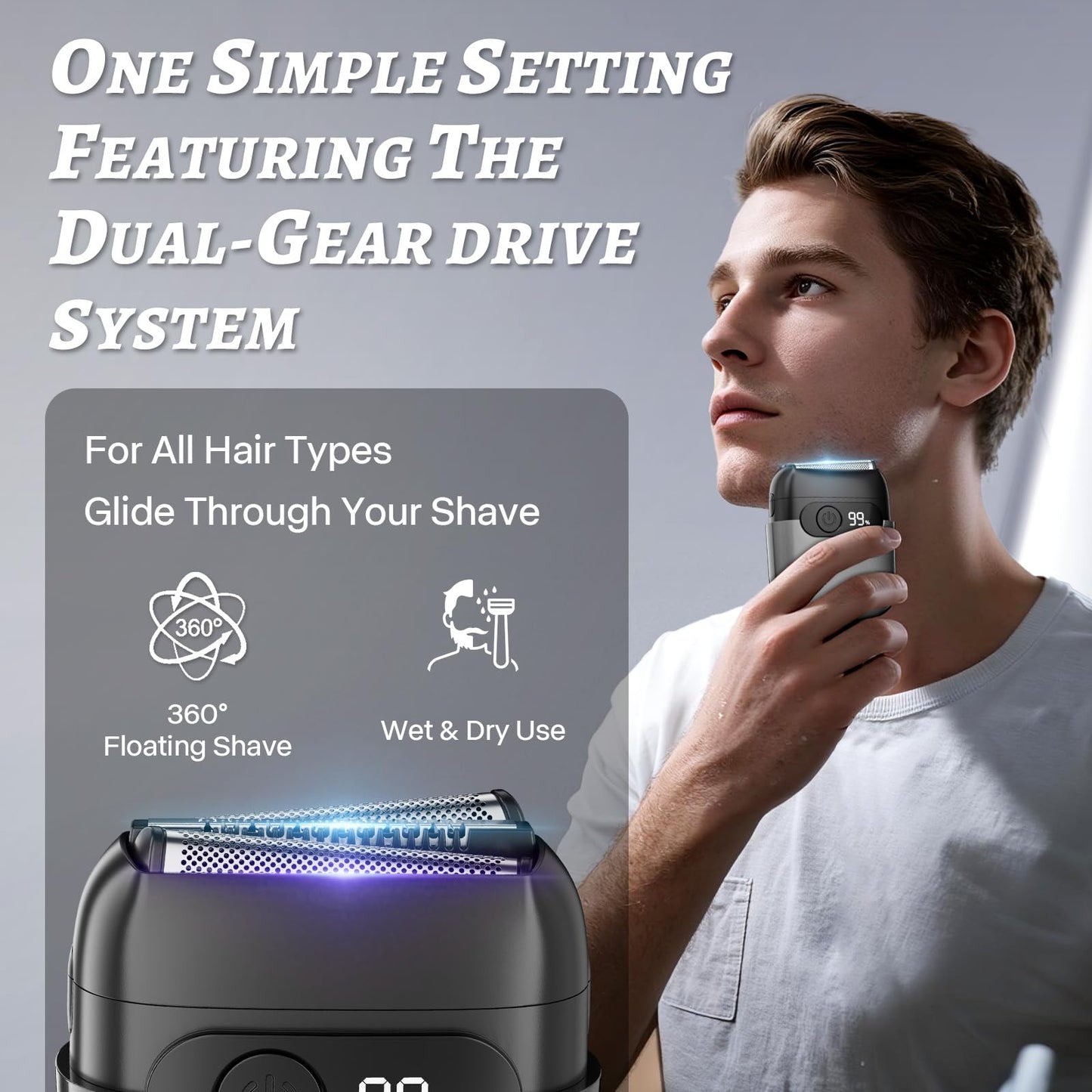 Electric Foil Shaver for Men, Compact 3D Floating Shaving Heads, Electric Razor for Men, IPX8 Waterproof, USB-C Fast Energy, 90-Min Runtime, LED Display, Wet/Dry, Travel Lock Father's Day Gunmetal