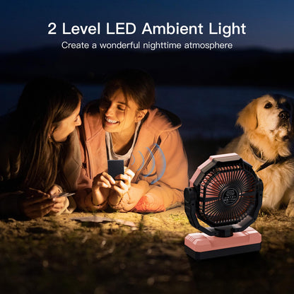 FRIZCOL 3-in-1 Camping Fan - Portable Fans Rechargeable - 24000mAh Battery Powered Fan with Light & Remote for Indoor, Outdoor, Tent, Travel, Fishing, Jobsite, Gifts for Men Dad Him - Orange