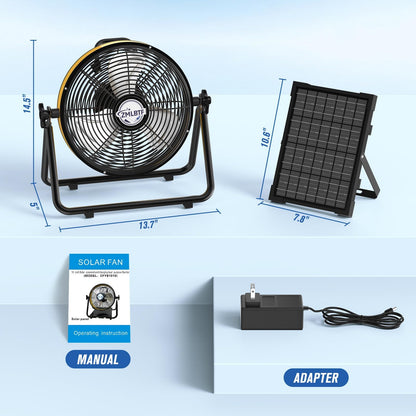 16" Solar Powered Fan with 20W Detachable Solar Panel, Black