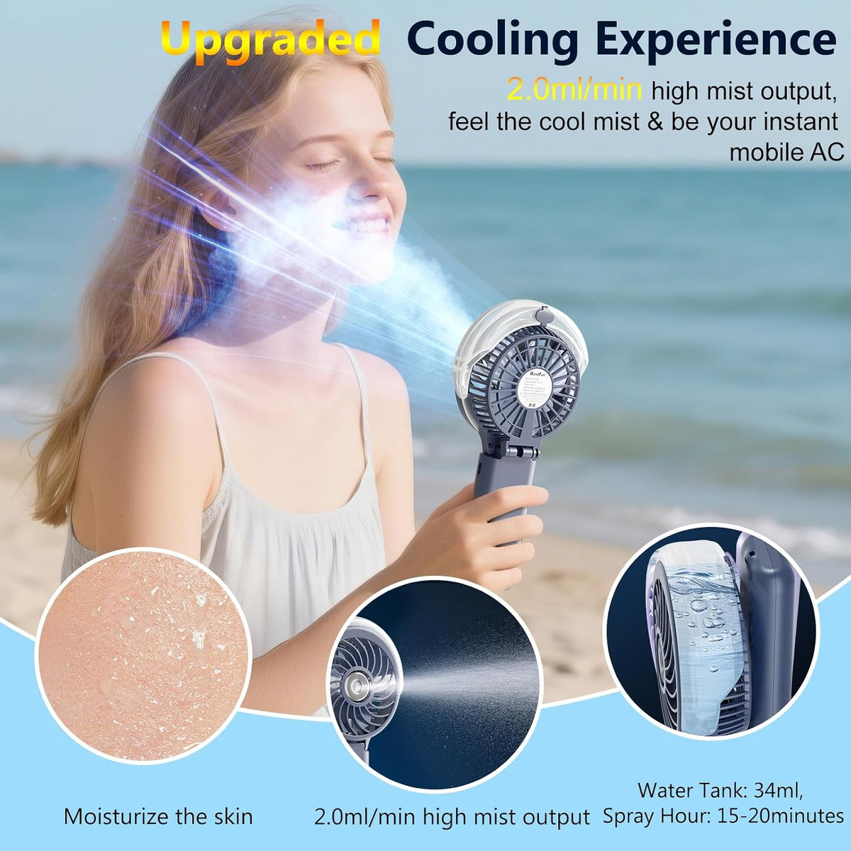 HandFan 5200mAh Rechargeable Handheld Misting Fan, Portable Mister, Royal Blue