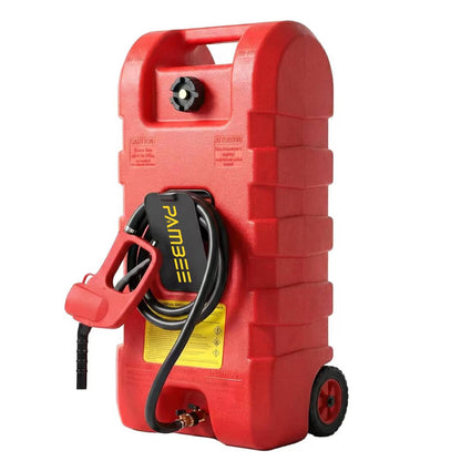 15 Gallon Gas Can, Fuel Tank Container with LE Fluid Transfer Manual Siphon Pump & 10FT Hose, Portable Diesel Gas Storage Caddy with Wheels for Car, ATV, Weeder, Boat, etc., Red