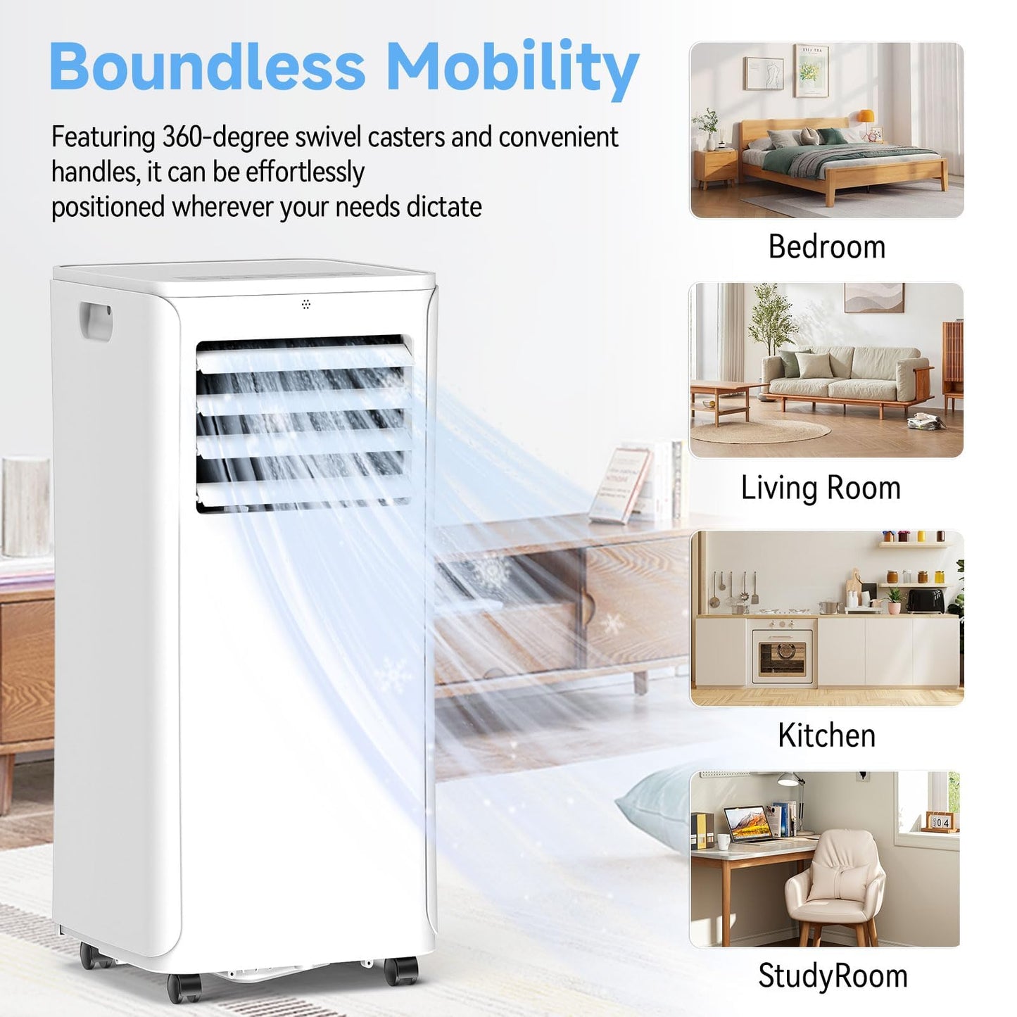 Portable Air Conditioner, 3-in-1 8500 BTU AC Unit with Fan & Dehumidifier – Quiet Cooling for Bedroom, Home Office up to 450 sq.ft, Includes Complete Window Mount Kit