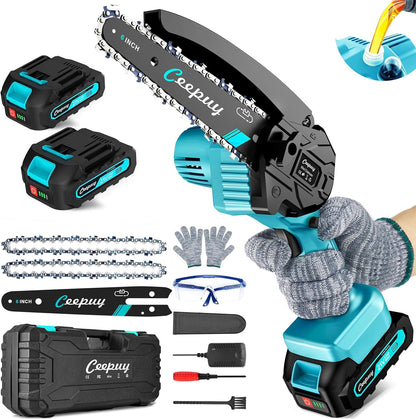 CEEPUY Mini Chainsaw Cordless,6 Inch Portable Electric Chainsaw with Automatic Oiler/Security Lock/Battery Powered Small Handheld Saw for Trees Branches Trimming,Wood Cutting, Gifts for Men Women