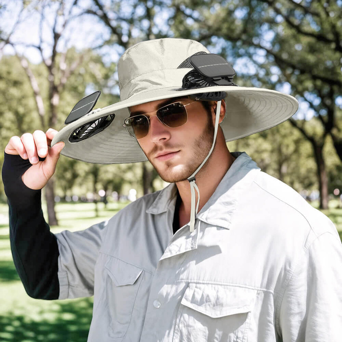 Solar Powered Fan Hat for Men Women Wide Brim Hat with 2 Fans UPF 50+ Outdoor Fishing Beach Sun Hat