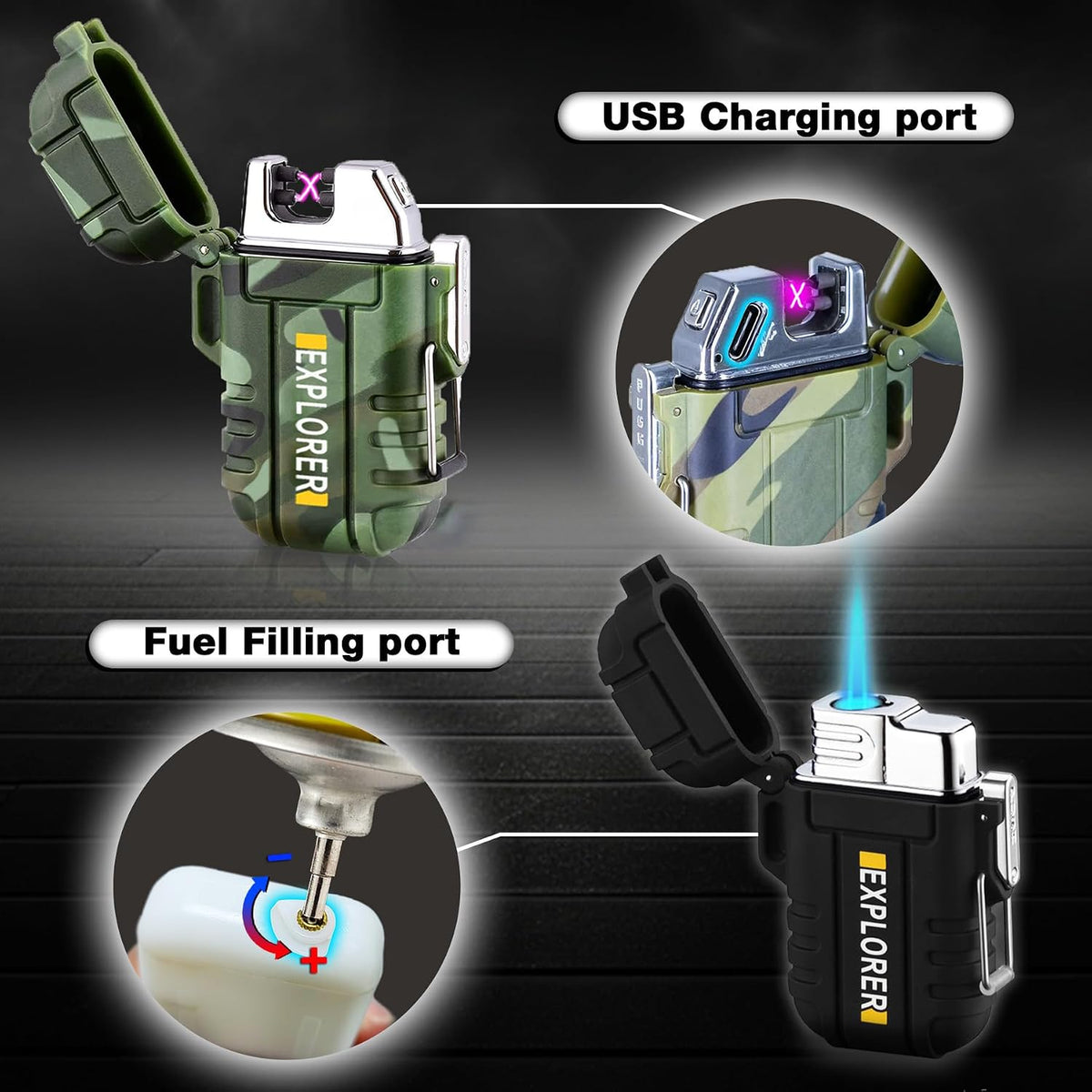 Laffizz Waterproof Outdoor Lighter, Dual Arc or Butane Torch