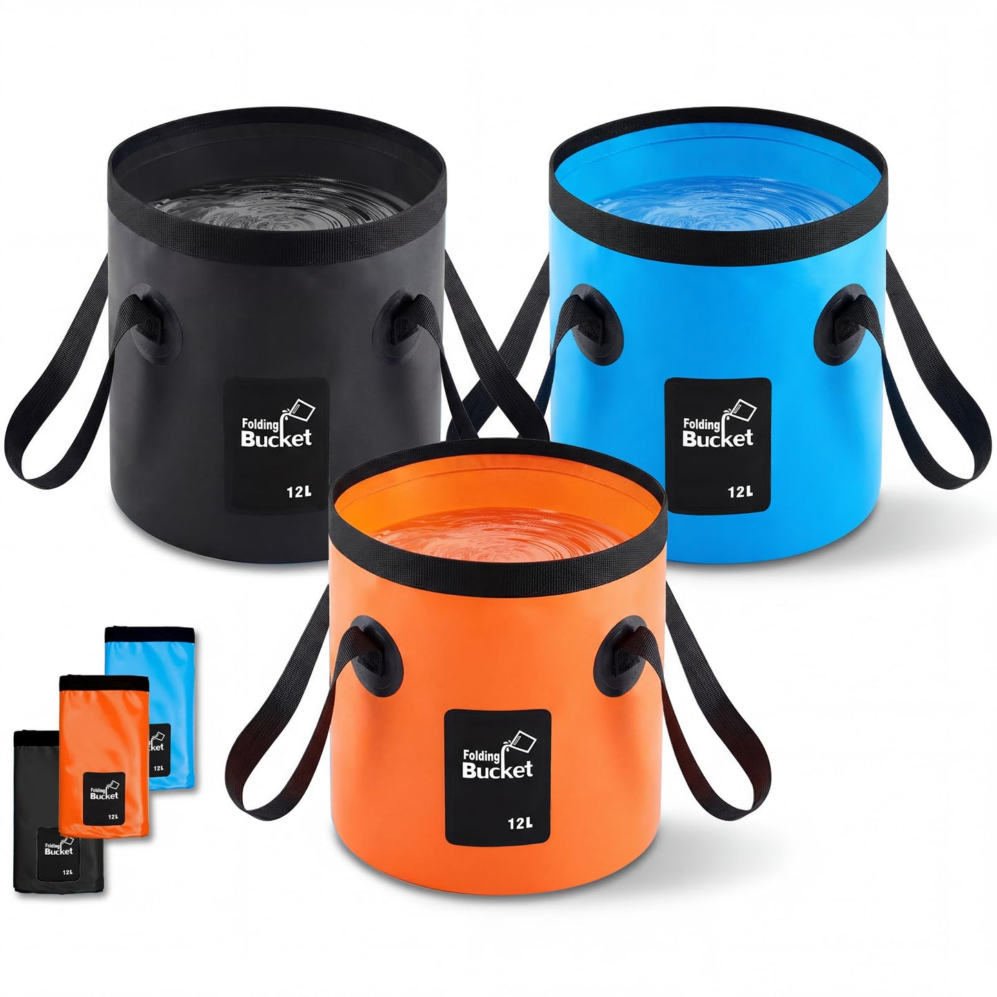 3 Gallon 4 Pack Collapsible Bucket, Foldable Water Bucket with Handles, Portable Camping Buckets for Fishing, Hiking, Cleaning, Outdoor & Travel Use (Multicolor)