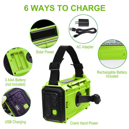 Raynic Emergency Radio, 5000mAh, Solar Hand-Crank AM/FM/SW/NOAA, Charger & Flashlight