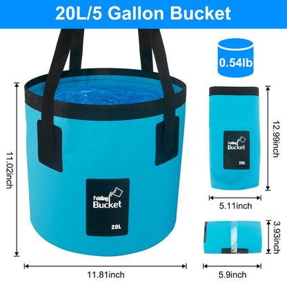 5 Gallon Collapsible Bucket with Handle, Car Wash Bucket Foldable Water Storage Container for Camping Fishing Beach Gardening, Portable Laundry Wash Basin for RV Cleaning Supplies Swamp Emergency Prep