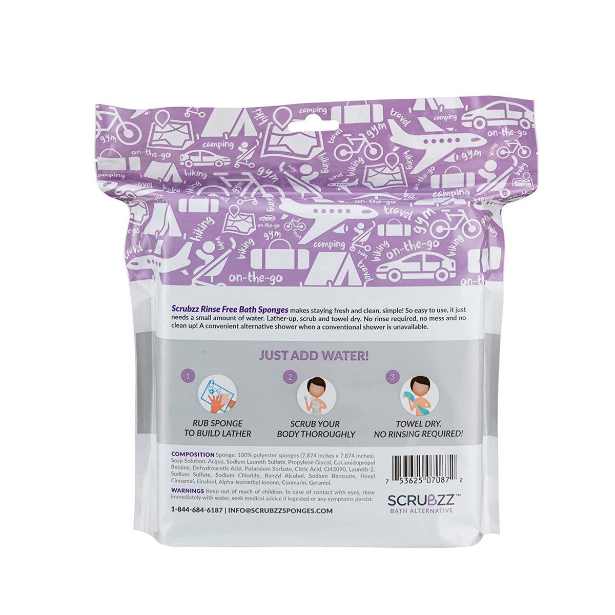 Scrubzz No-Rinse Bathing Wipes, 25 per Pack