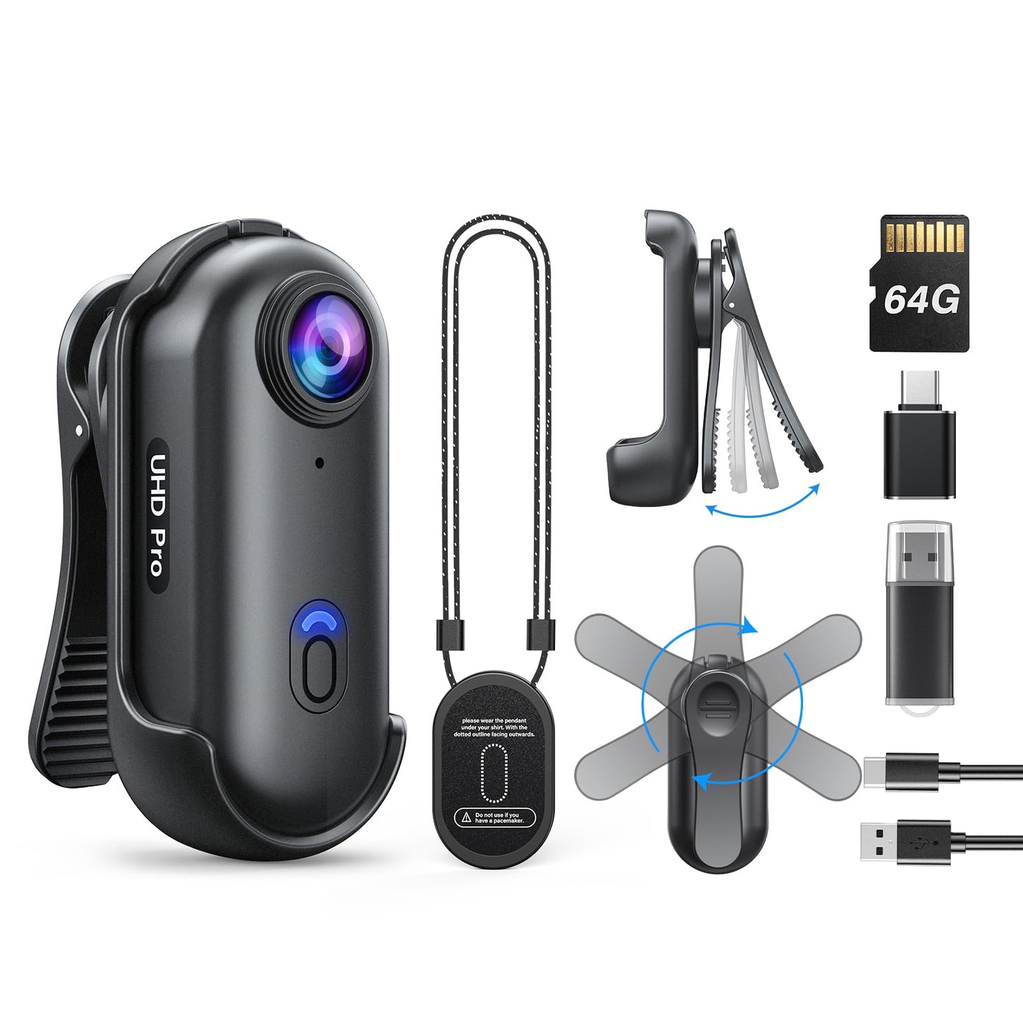 BOBLOV W4 4K Mini Body Camera,128G Wearable Camera with 360°Rotatable Clip & Magnetic Clip, Thumb Size, 96 Minutes for Recording, Easy to Use for Lecture, Traveling, Pet Walking and Outdoors