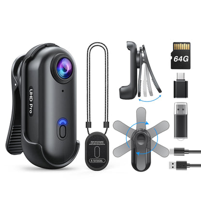 BOBLOV W4 4K Mini Body Camera,128G Wearable Camera with 360°Rotatable Clip & Magnetic Clip, Thumb Size, 96 Minutes for Recording, Easy to Use for Lecture, Traveling, Pet Walking and Outdoors