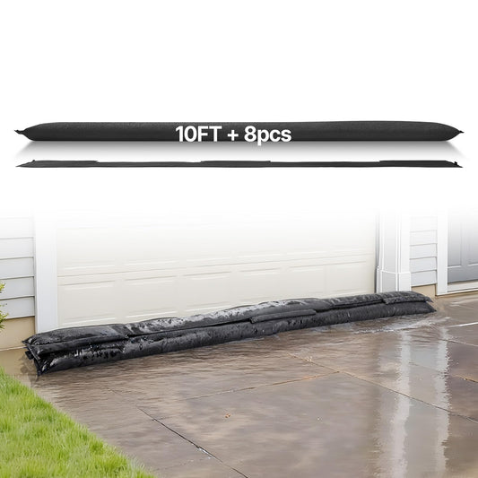 VEVOR Flood Barrier, 10-Pack, 5 × 0.7 ft Water-Activated Sandless Bags with Bucket