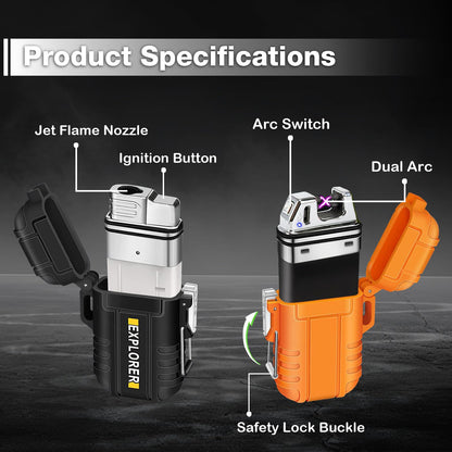 Laffizz Waterproof Outdoor Lighter, Dual Arc or Butane Torch