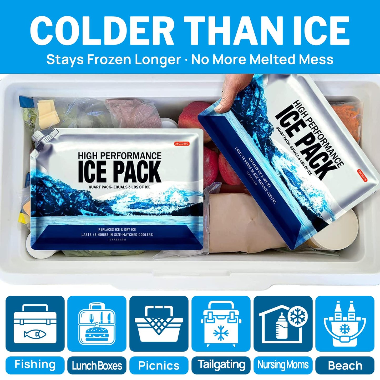 Reusable Ice Packs for Coolers Long Lasting Gel Freezer Packs for Lunch Bags Cooler Backpack Lunch Box for Camping & Picnics (9.8"x9.8"x4P)